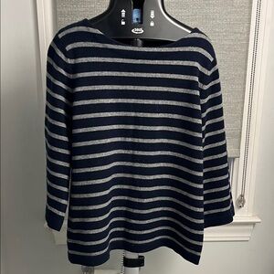 Lands' End Navy and Gray Striped Sweater